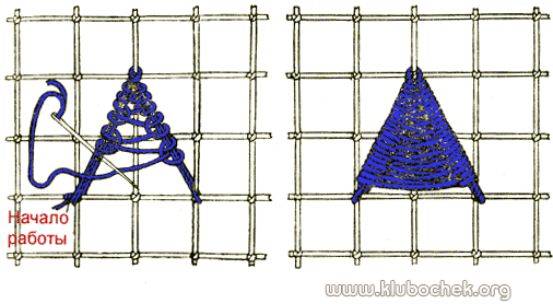 Заполнение угла, проложенного в четырех клетках, двойным фестонным швом