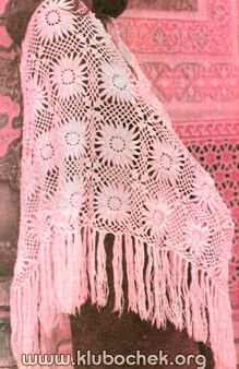 Розовая шаль из цветочных мотивов - www.klubochek.org