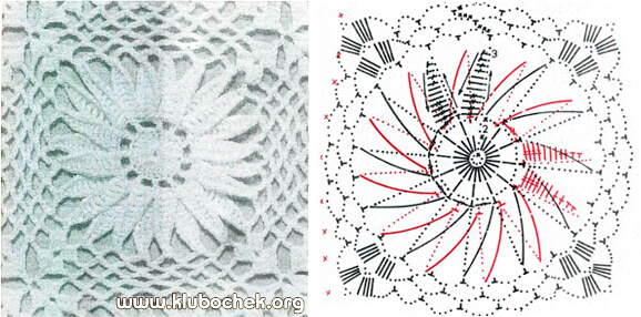 Цветочный мотив для шали, образец, схема - www.klubochek.org