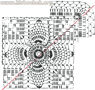 Схема квадратного мотива для шали  - www.klubochek.org