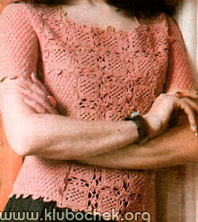 Ажурный жакет с короткими рукавами, украшенный квадратными мотивами - www.klubochek.org