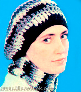 Берет и шарф из крученой пряжи трех цветов - www.klubochek.org