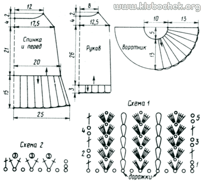 Выкройка и схемы узоров для платья с контрастной отделкой и круглым воротником / www.klubochek.org