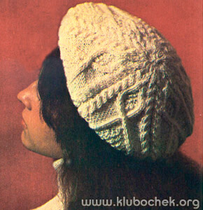 Белый берет с узором жгутами - www.klubochek.org