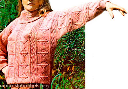 Свитер с ромбами, связанный вертикально - www.klubochek.org